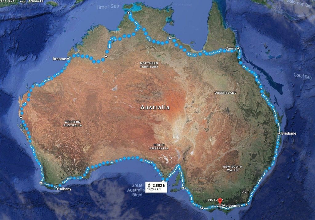 Run Around Australia route