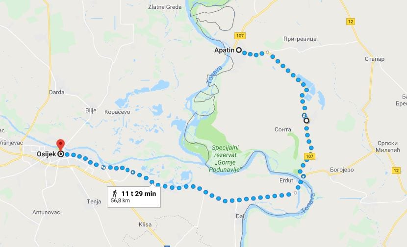 Apatin-Osijek routemap