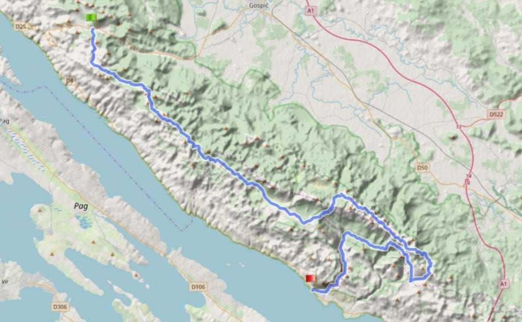 Velebit Ultra Trail 50 miles routemap