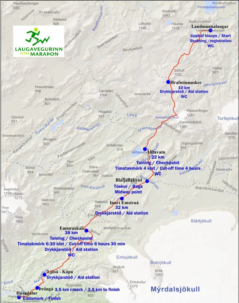 Laugavegur Ultra Marathon route