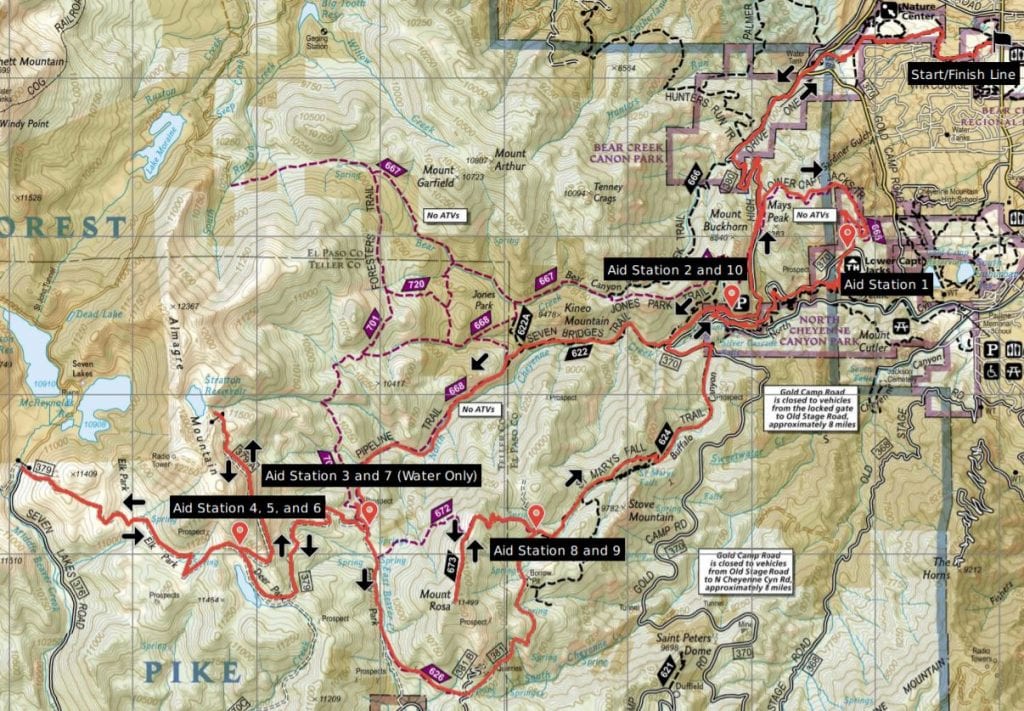 Pikes Peak 50 Mile route