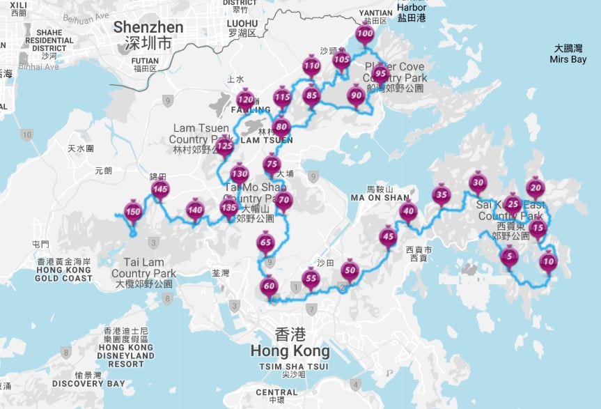 Hong Kong Golden 100 miles route