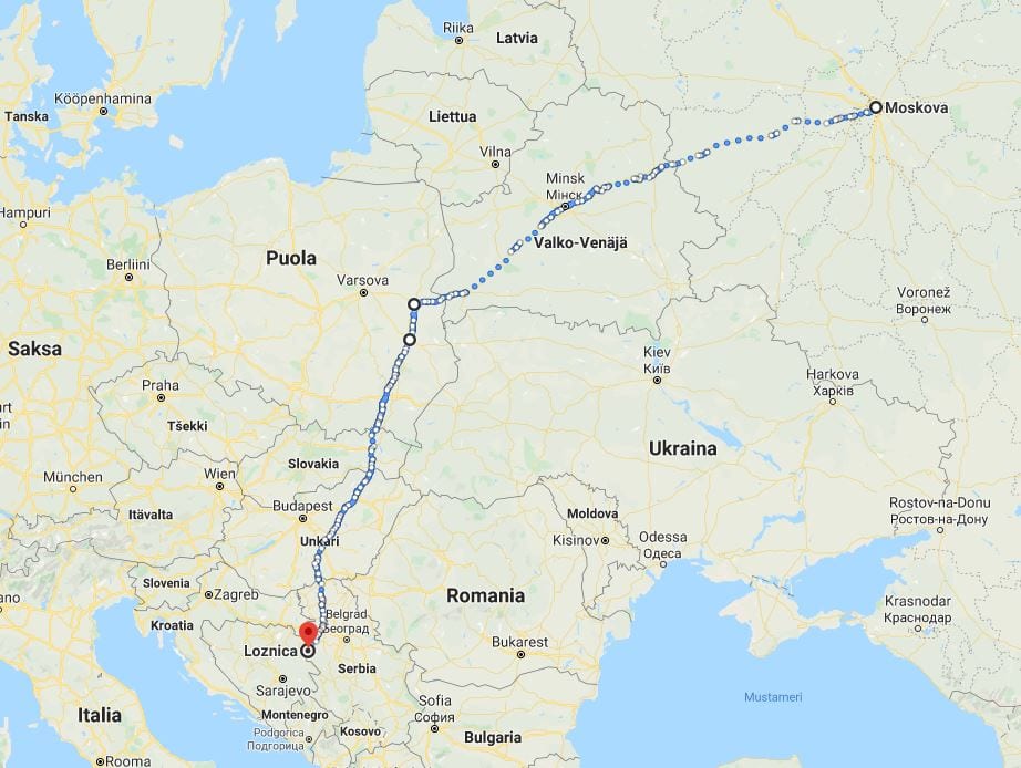 Loznica - Moscow route